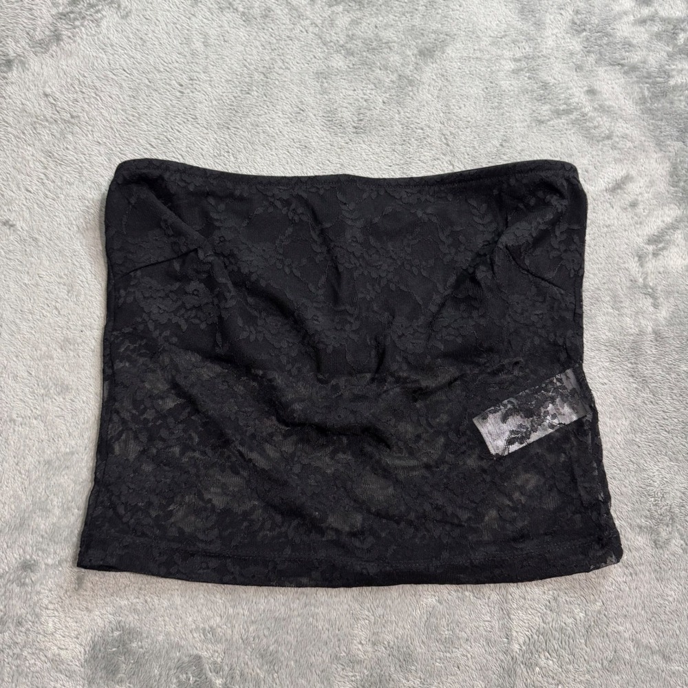 Edikted Black Floral Lace Tube Top Strapless Mesh Crop Top Size Medium